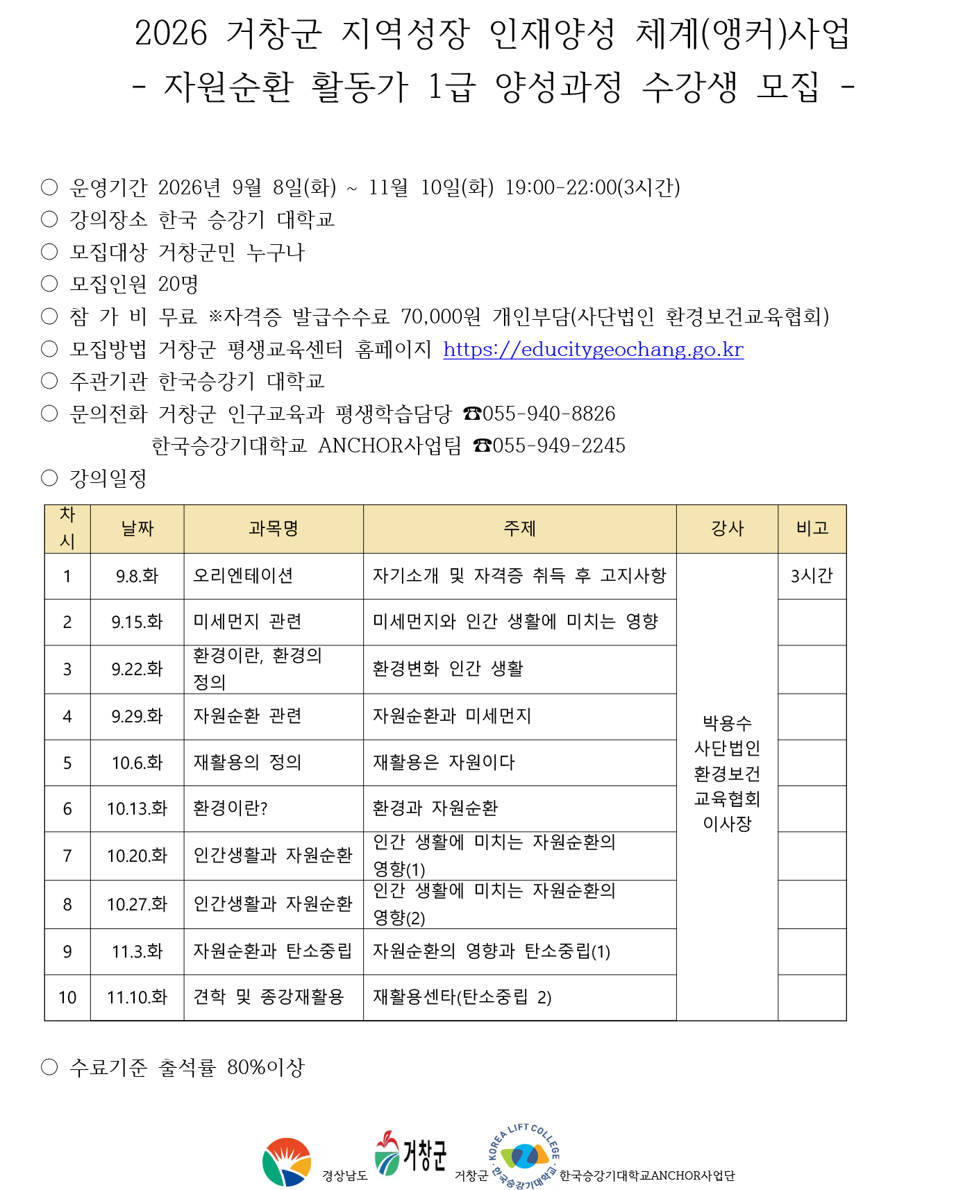 자원순환 활동가 1급 양성과정-강좌 계획서