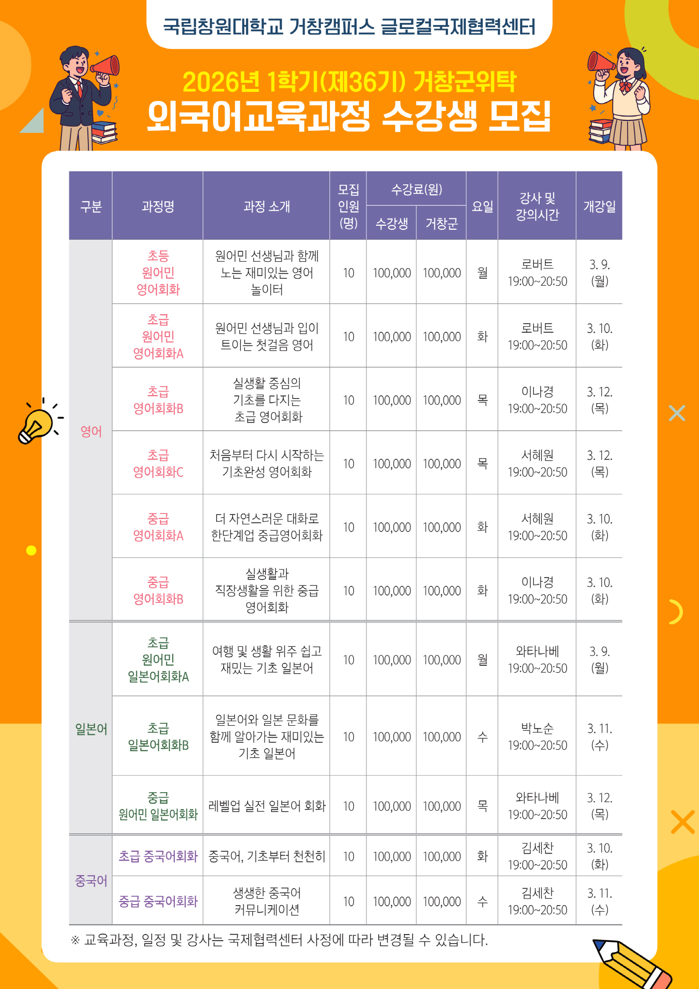 2026년 1학기 제36기 외국어교육과정 수강생 모집 첨부사진